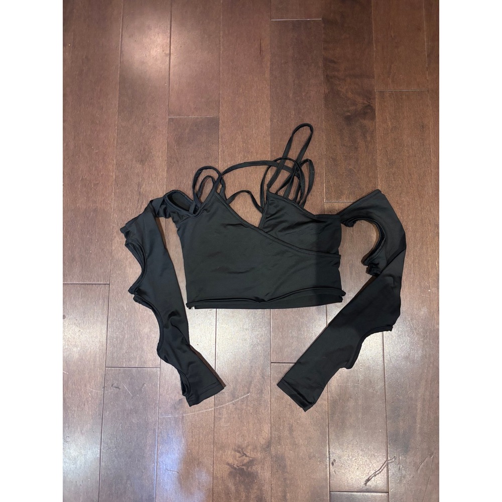 Black Multi Strap Cold Shoulder Crop Top with Detached Sleeves V-Neck Festival